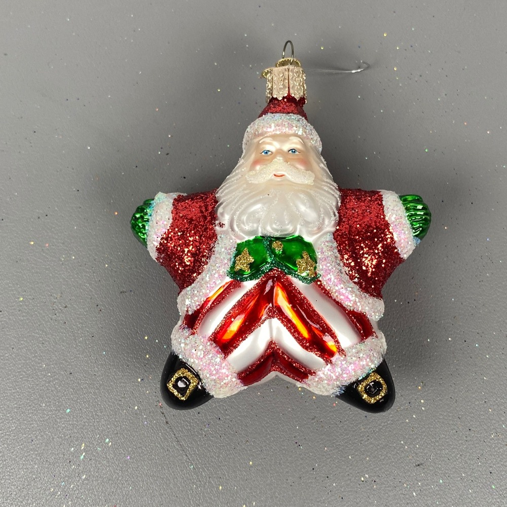 Old World Christmas Star Santa Glass Ornament Red Glitter Holiday Decor